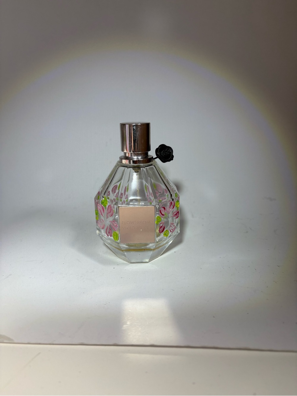 Floral Glass Perfume Bottle with Pink & Green Accents